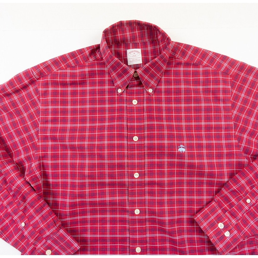 Brooks Brothers Shirt Mens Medium Red Button Down Oxford OCBD Check Preppy 346‎ - Picture 2 of 9